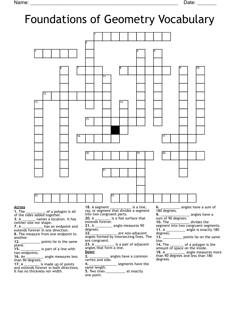 Foundations of Geometry Vocabulary Crossword