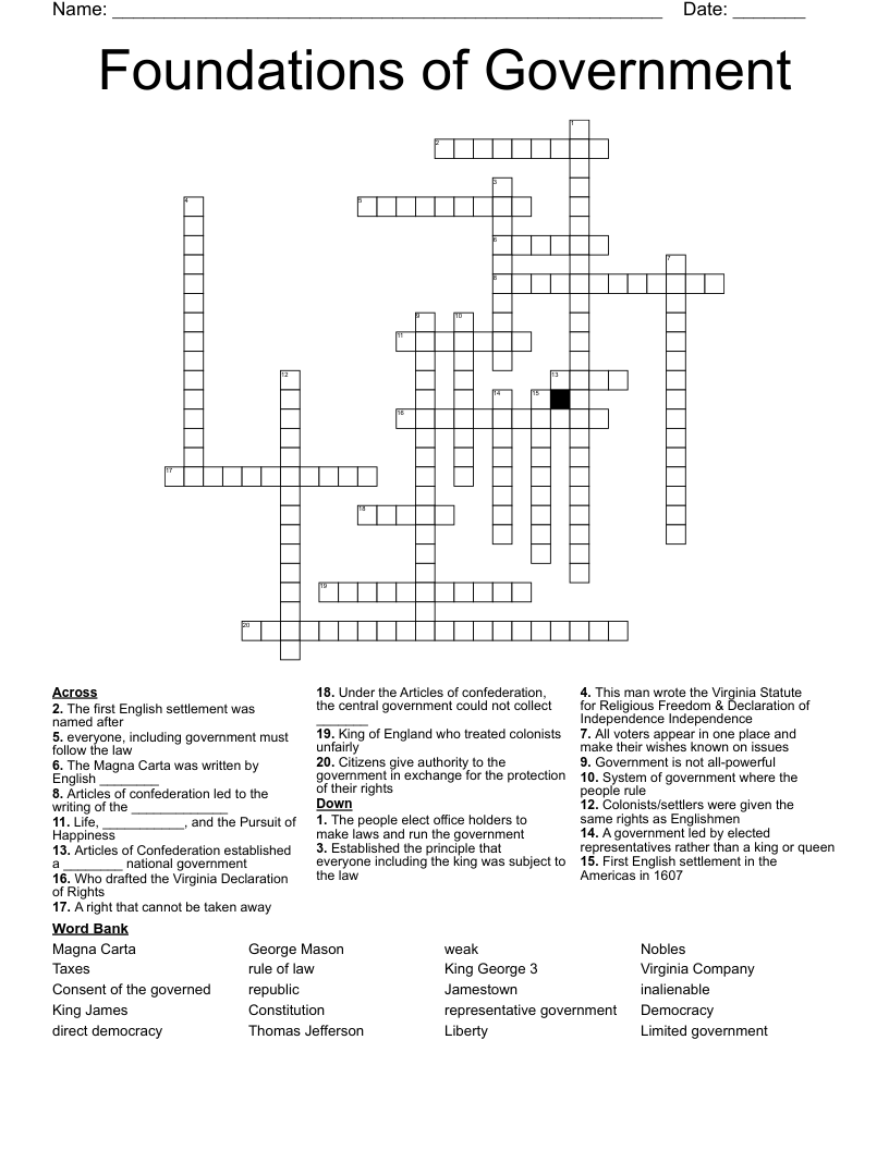 Foundations of Government Crossword