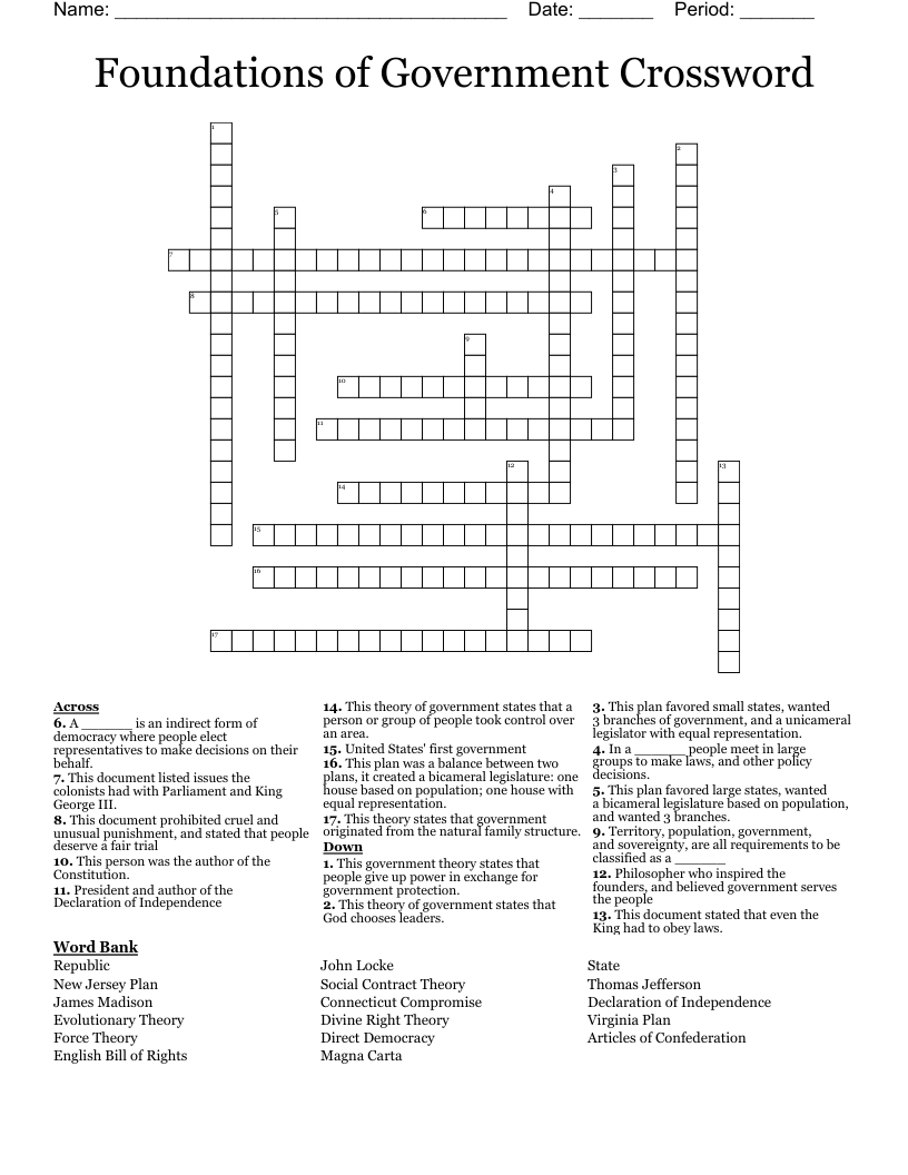 Foundations of Government Crossword