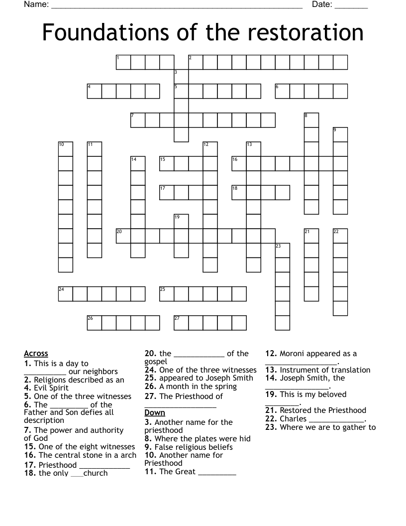 Foundations of the restoration Crossword