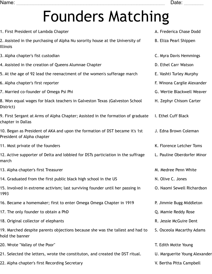 Founders Matching  Worksheet