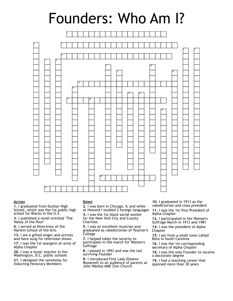 Founders: Who Am I? Crossword