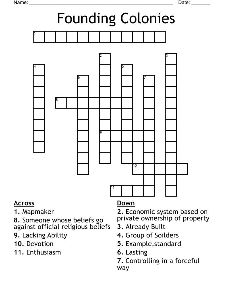 Founding Colonies Crossword
