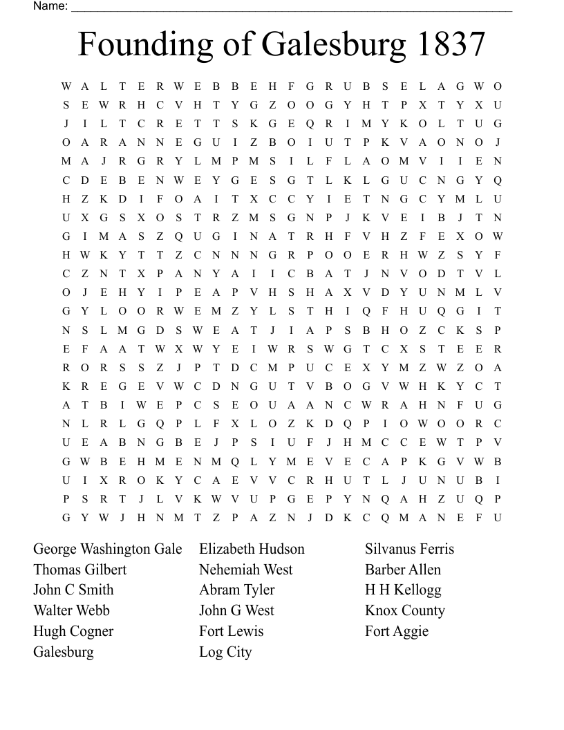 Founding of Galesburg 1837 Word Search