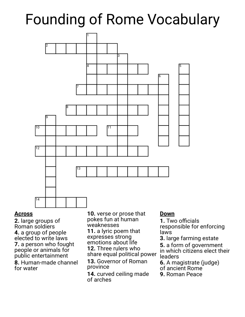 Founding of Rome Vocabulary Crossword