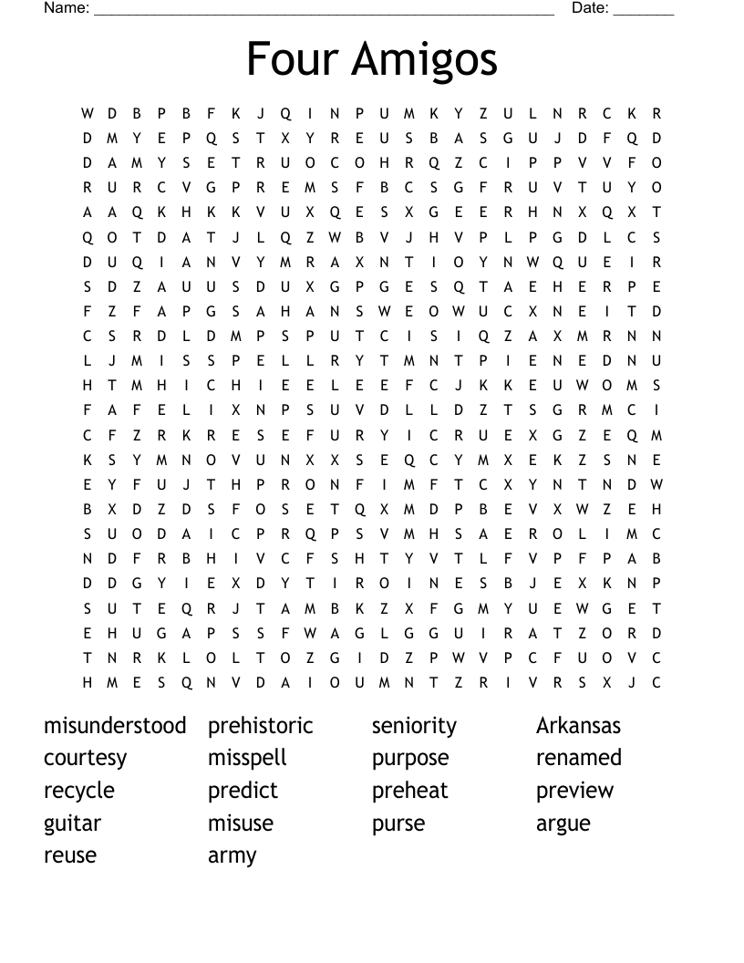 Four Amigos Word Search