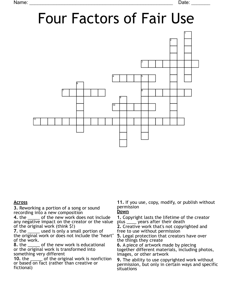 Four Factors of Fair Use Crossword