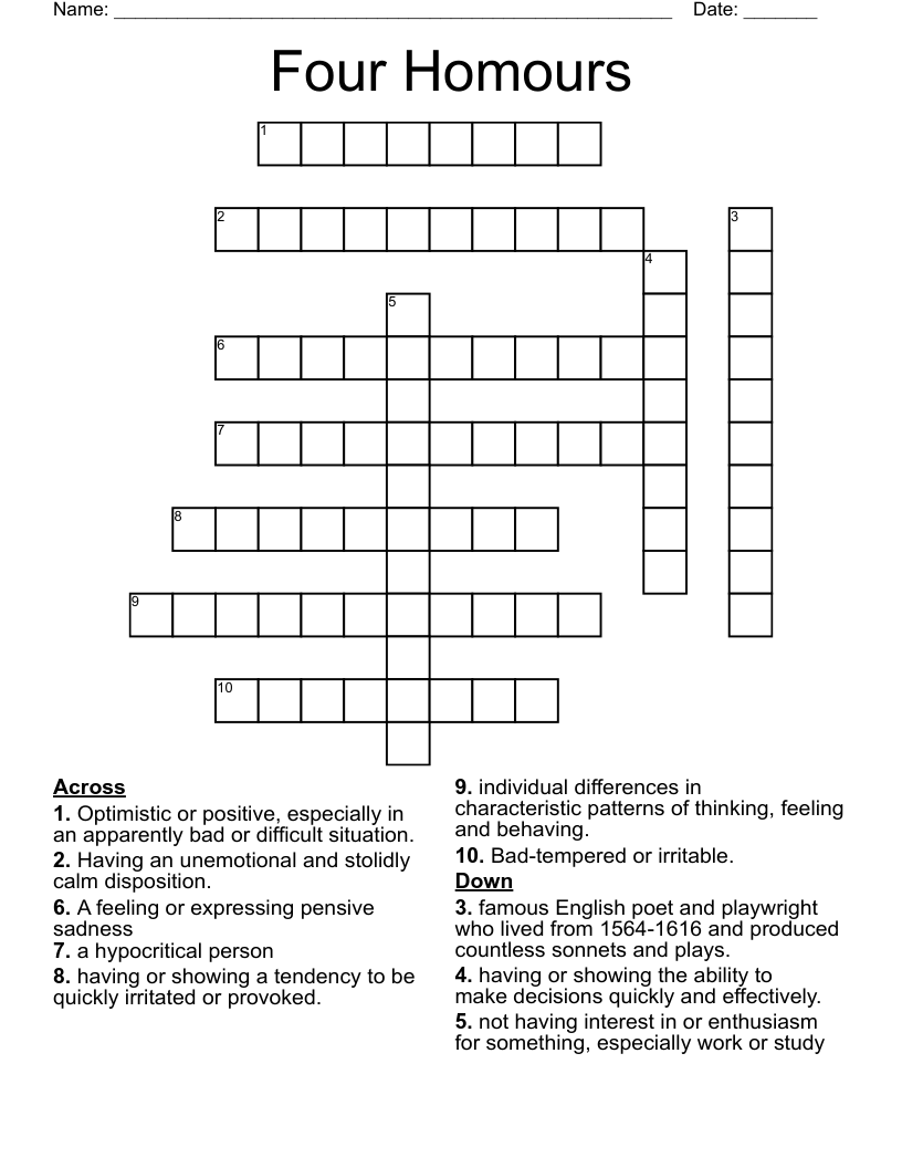 Four Homours Crossword