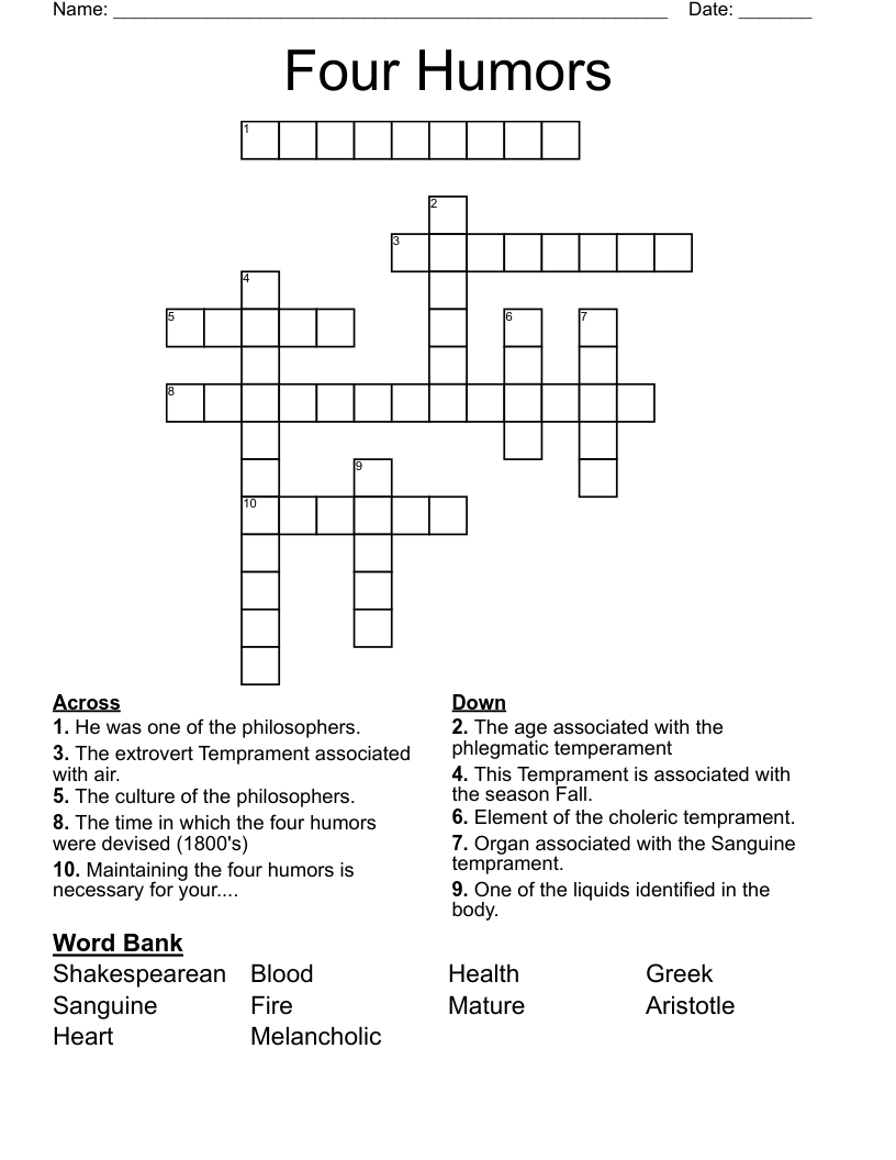 Four Humors  Crossword