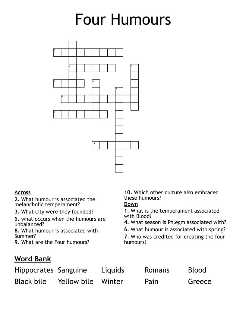 Four Humours Crossword