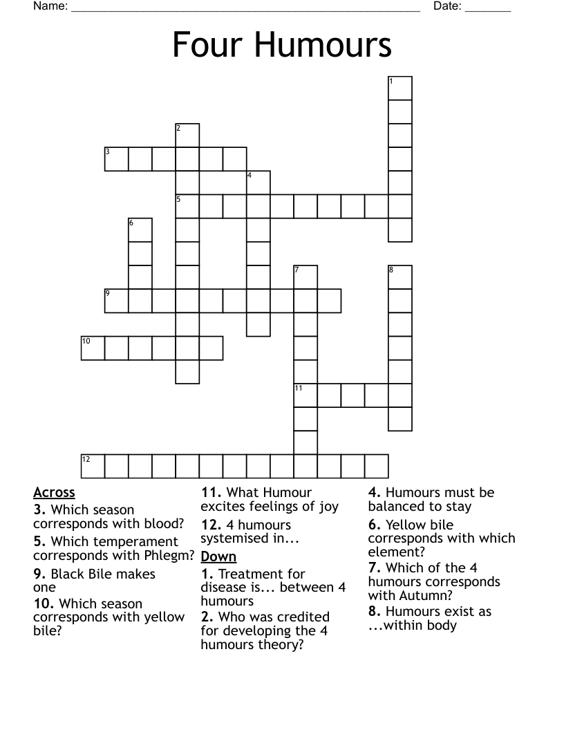 Four Humours Crossword