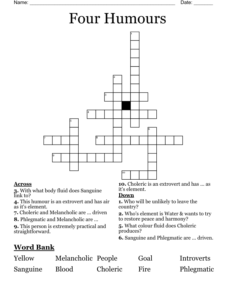 Four Humours Crossword