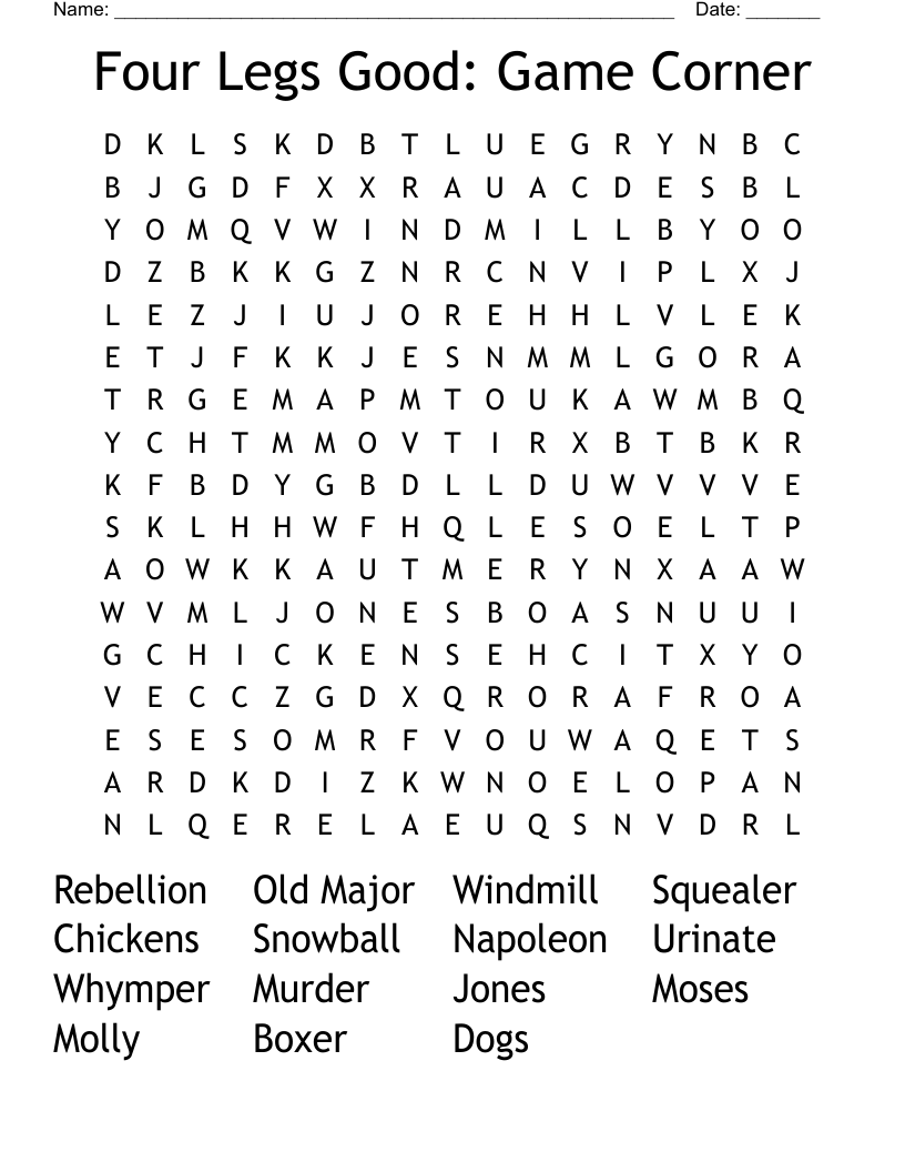 Four Legs Good: Game Corner Word Search
