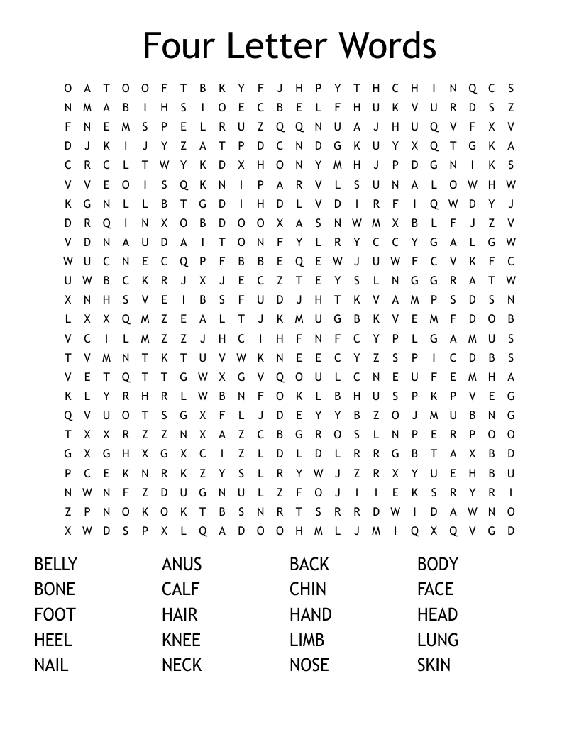 Four Letter Words  Word Search