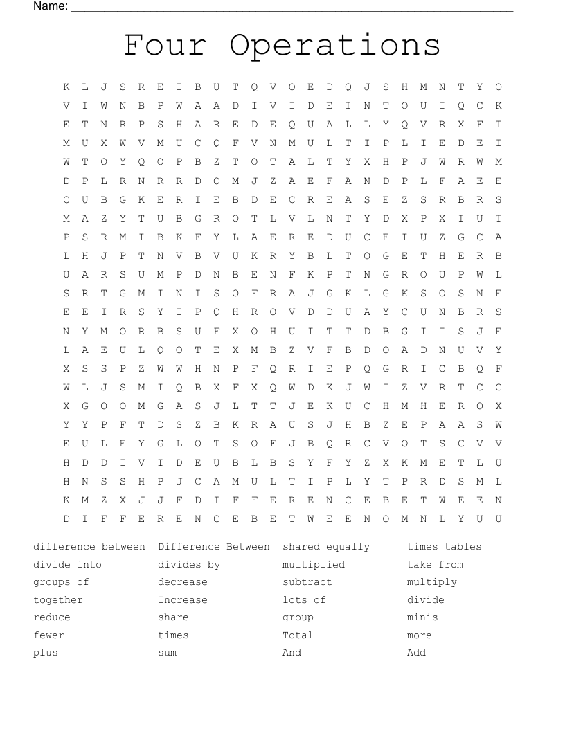 Four Operations Word Search