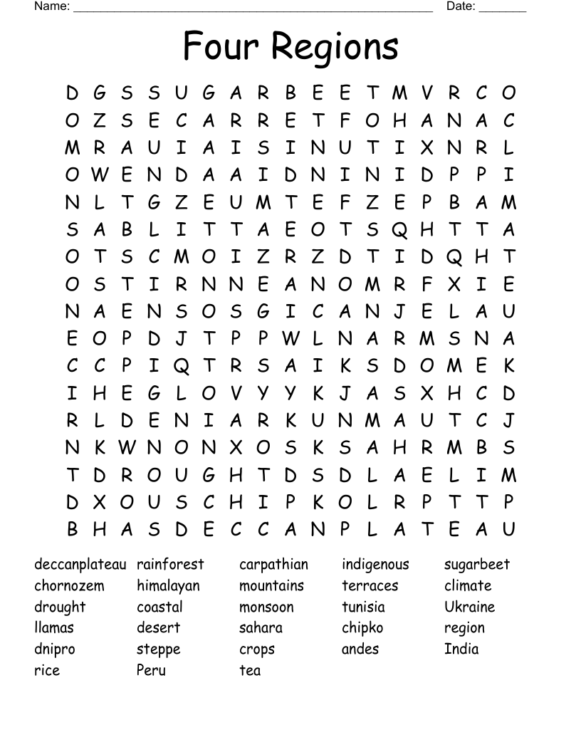 Four Regions Word Search