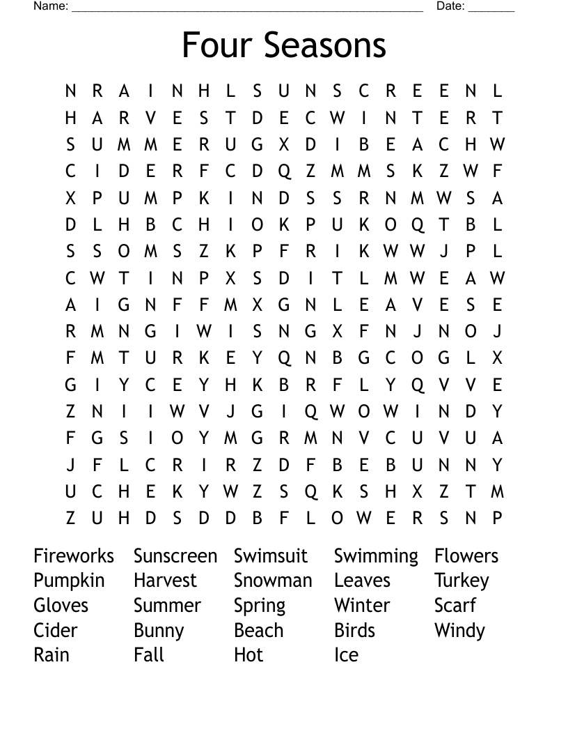 Four Seasons Word Search