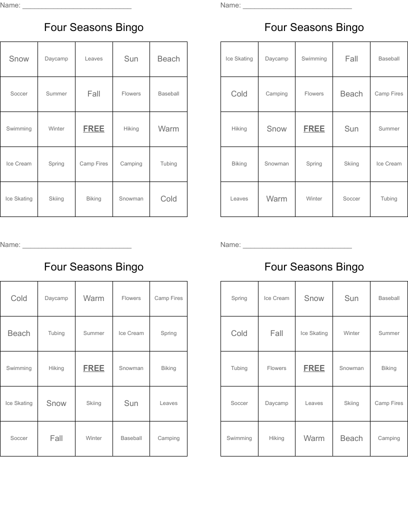 Four Seasons Bingo 