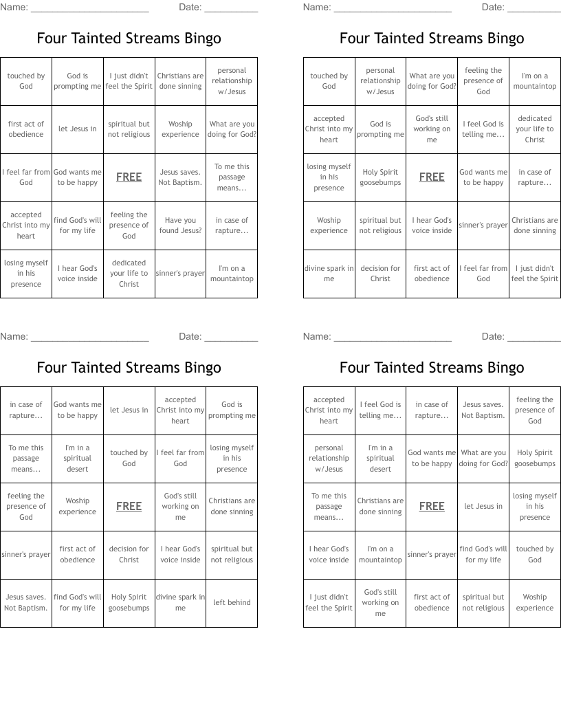 Four Tainted Streams Bingo