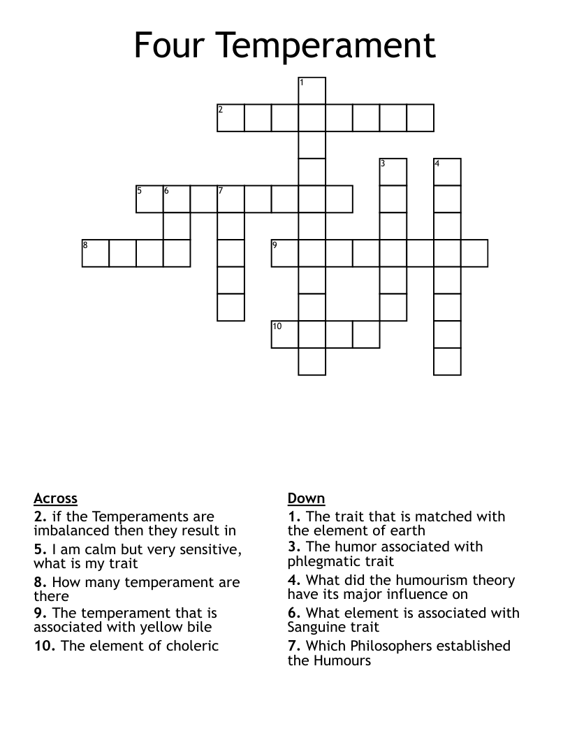 Four Temperament Crossword