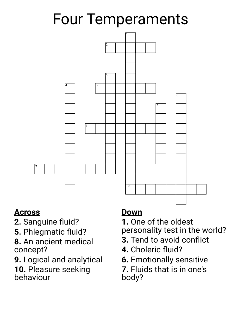 Four Temperaments Crossword