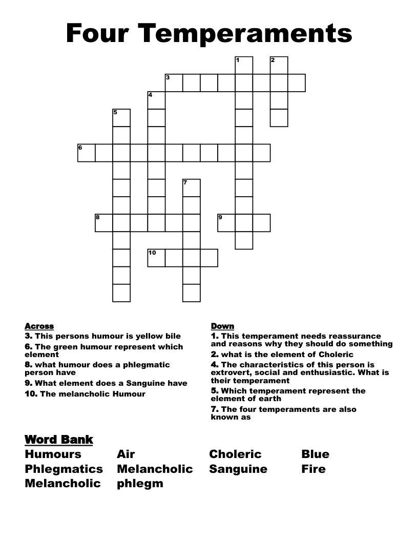 Four Temperaments Crossword