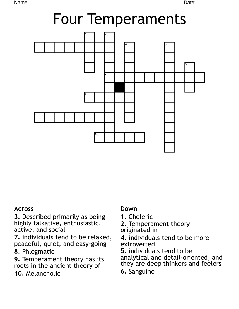 Four Temperaments Crossword