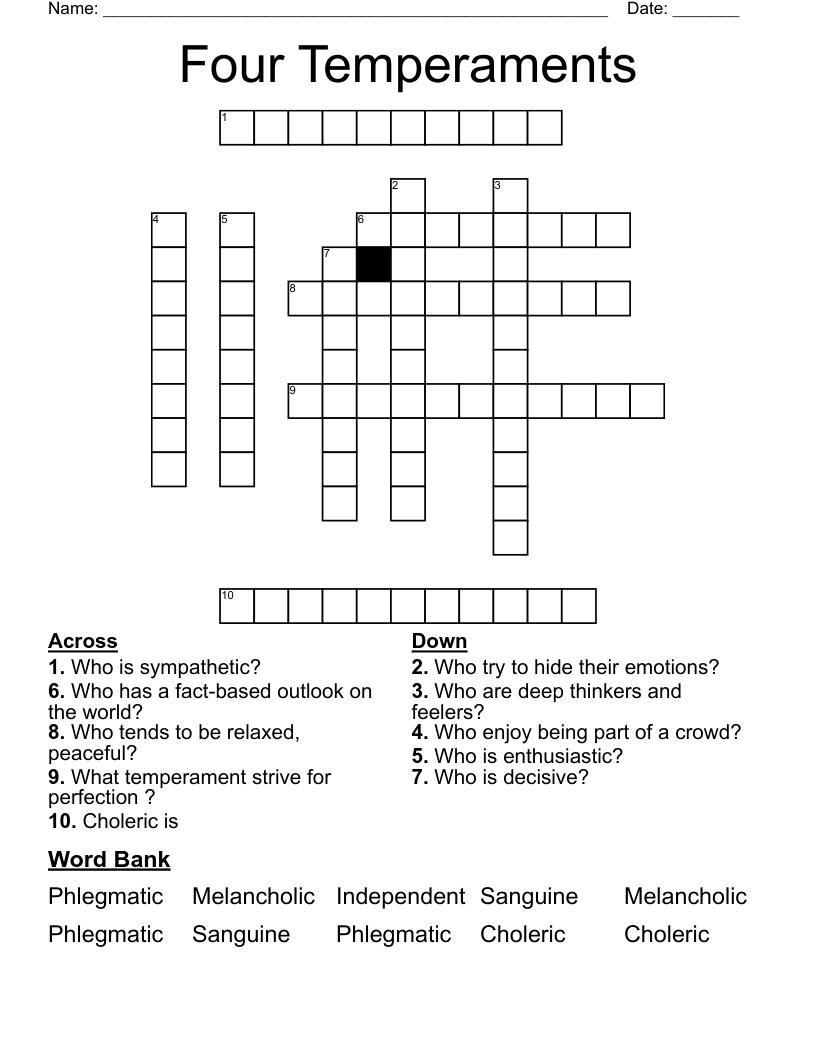 Four Temperaments Crossword
