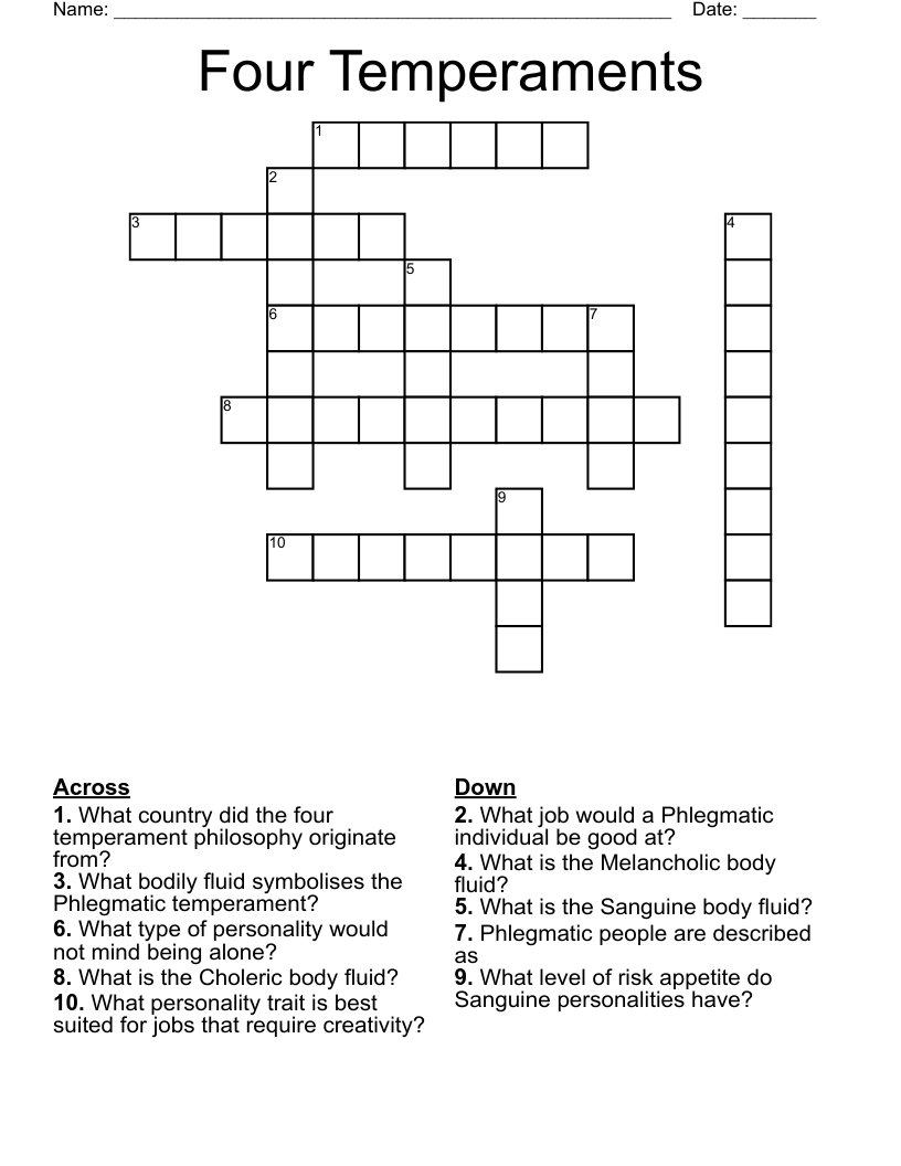 Four Temperaments Crossword