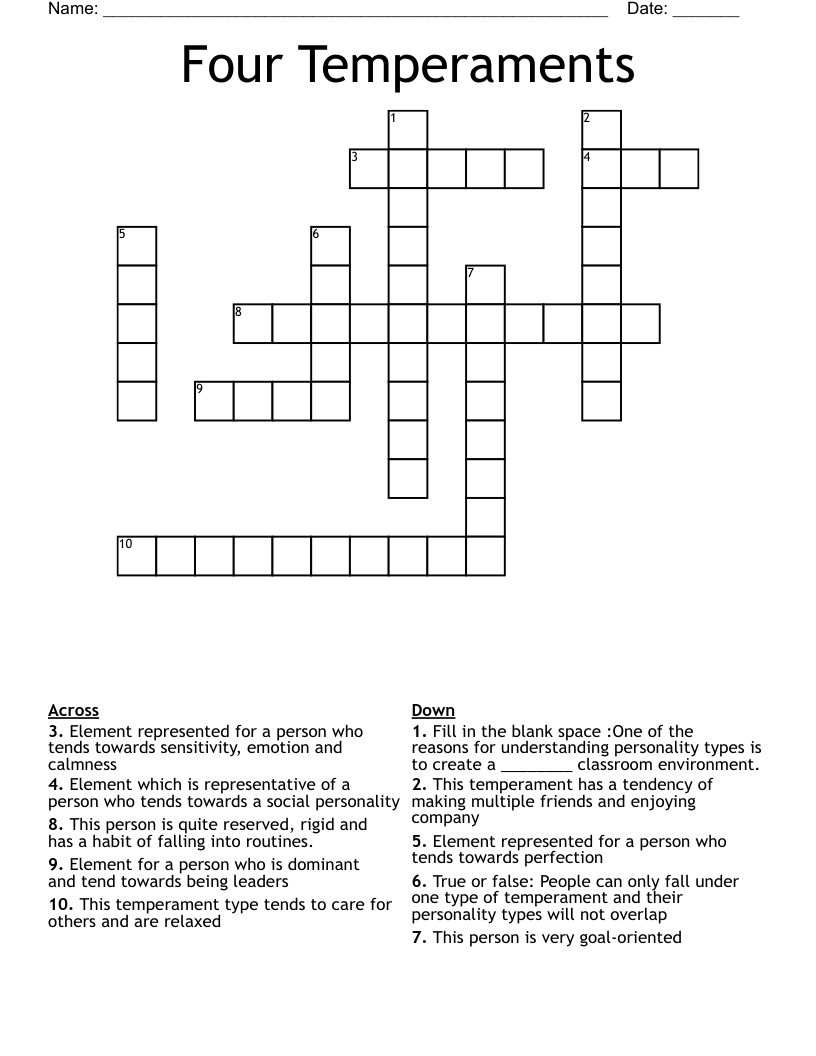 Four Temperaments  Crossword
