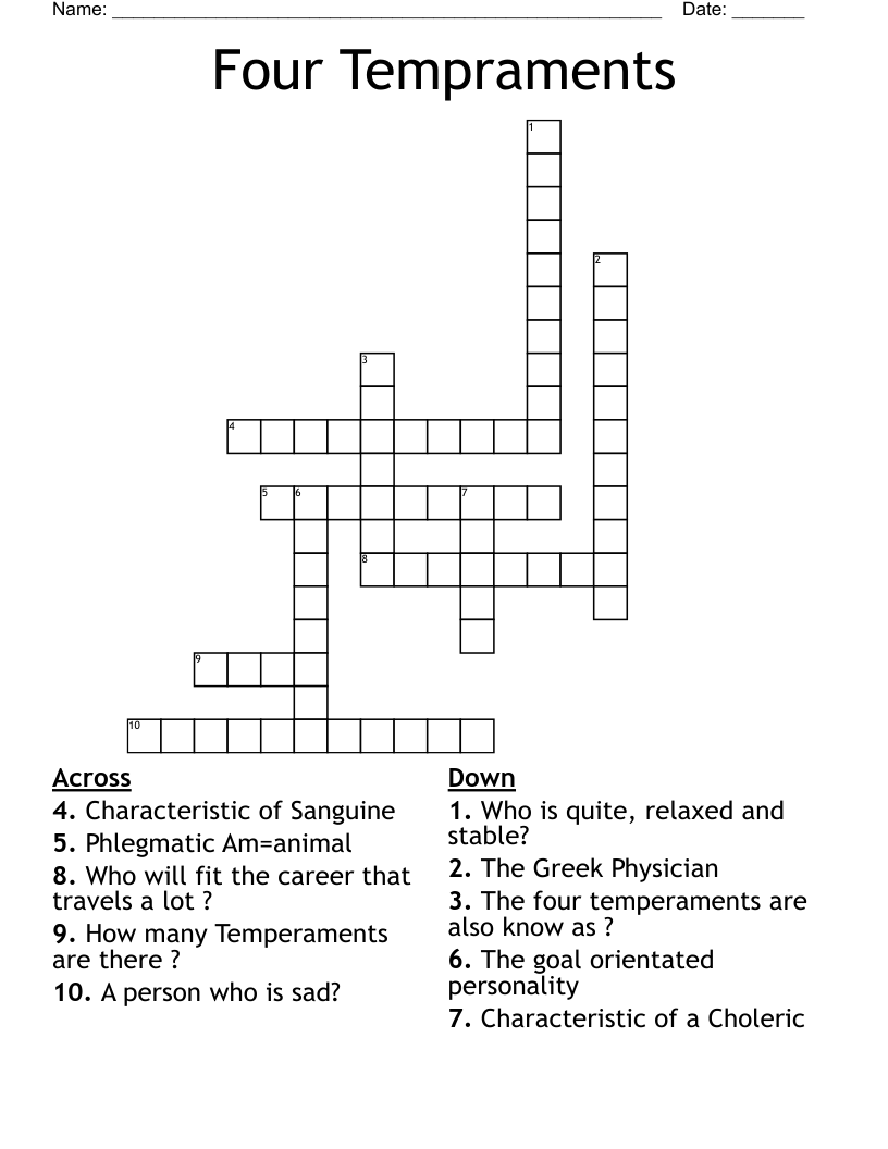 Four Tempraments  Crossword