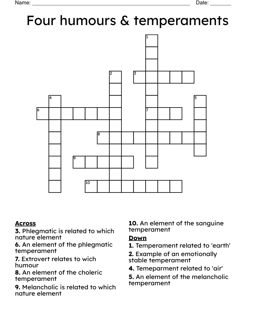 Four humours & temperaments Crossword