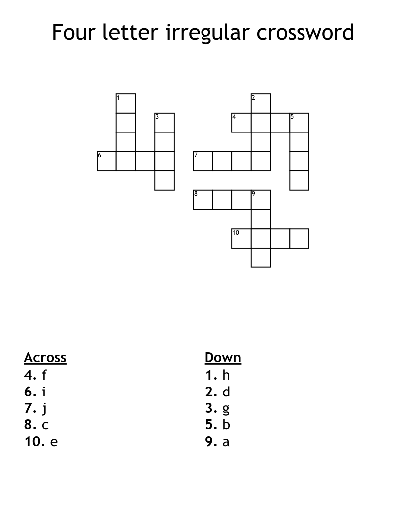 Four letter irregular crossword   