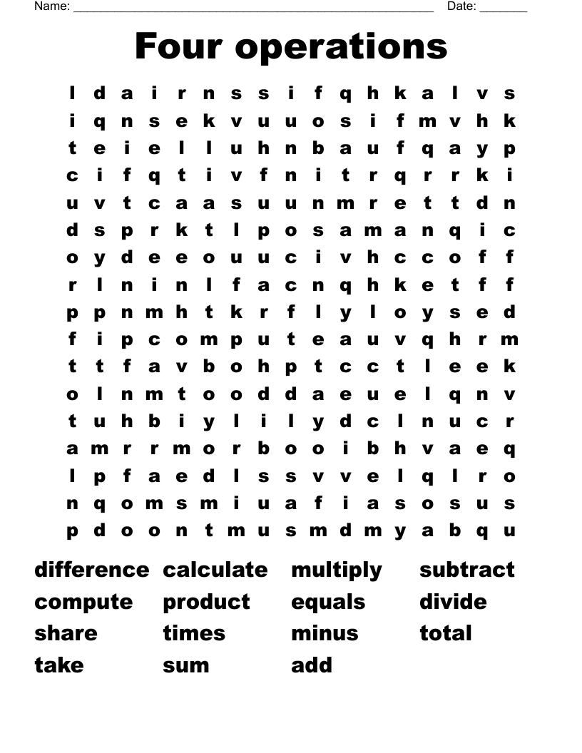 Four operations Word Search