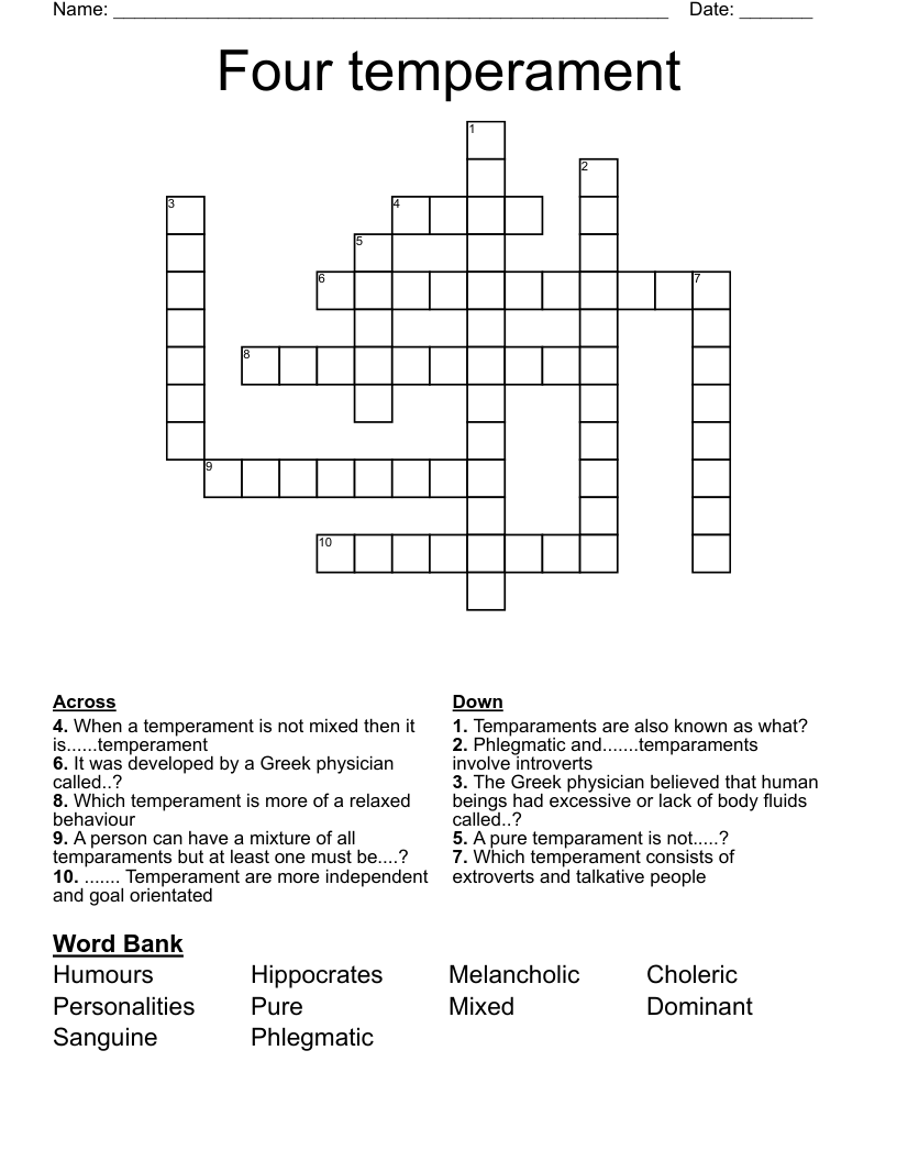 Four temperament Crossword