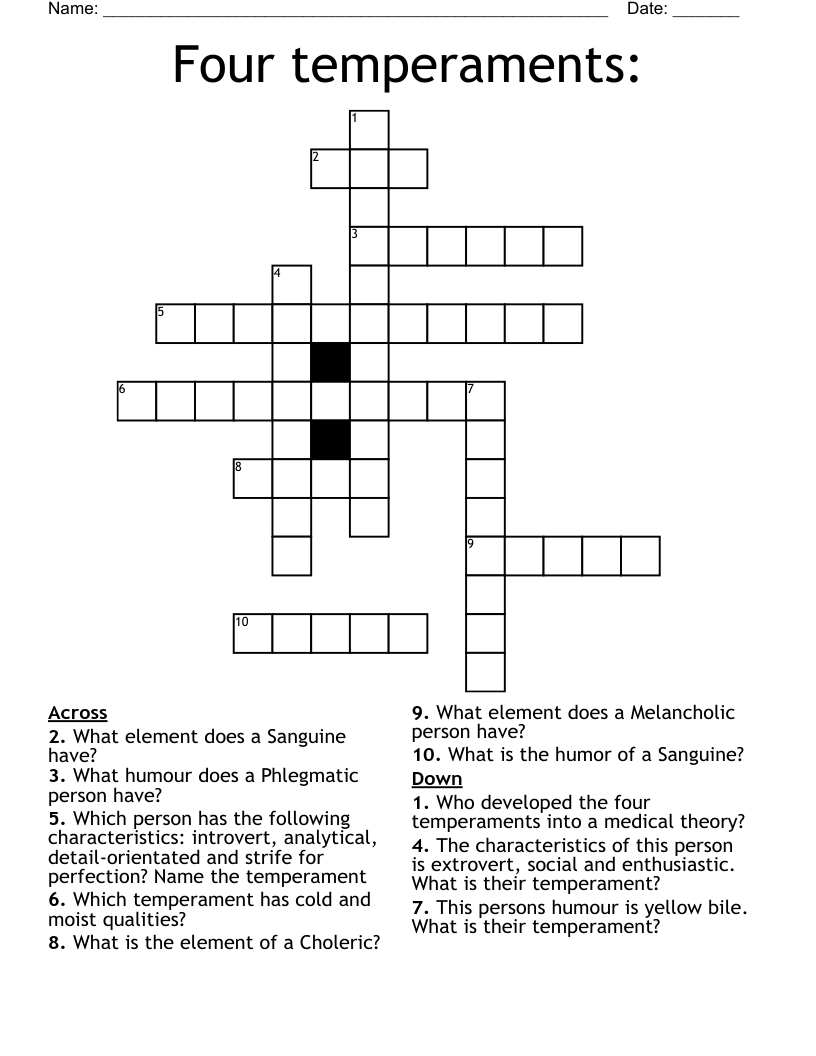 Four temperaments: Crossword
