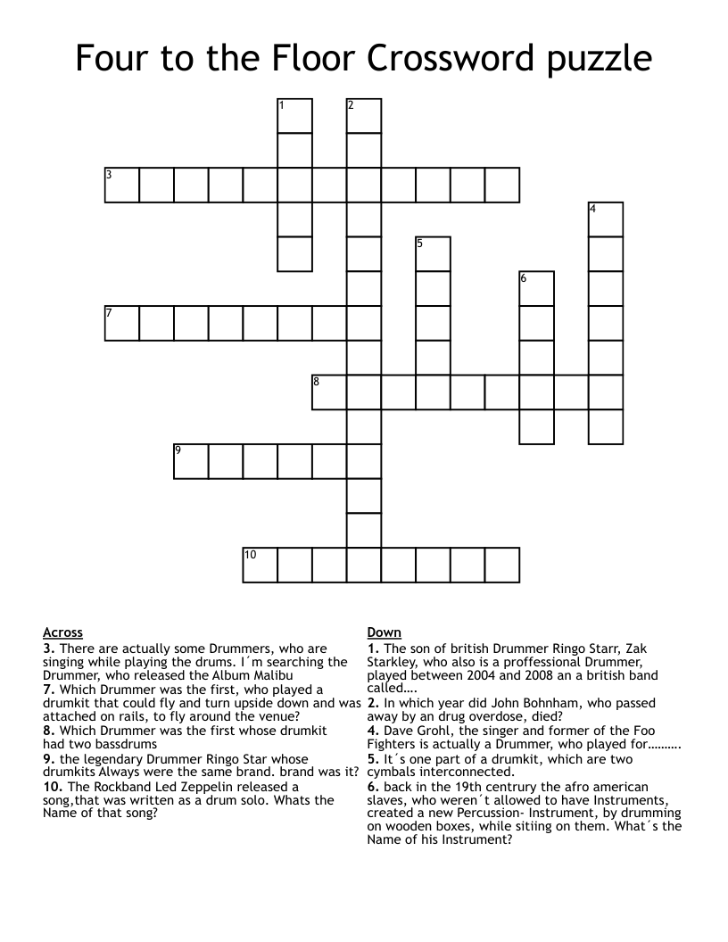 Four to the Floor Crossword puzzle