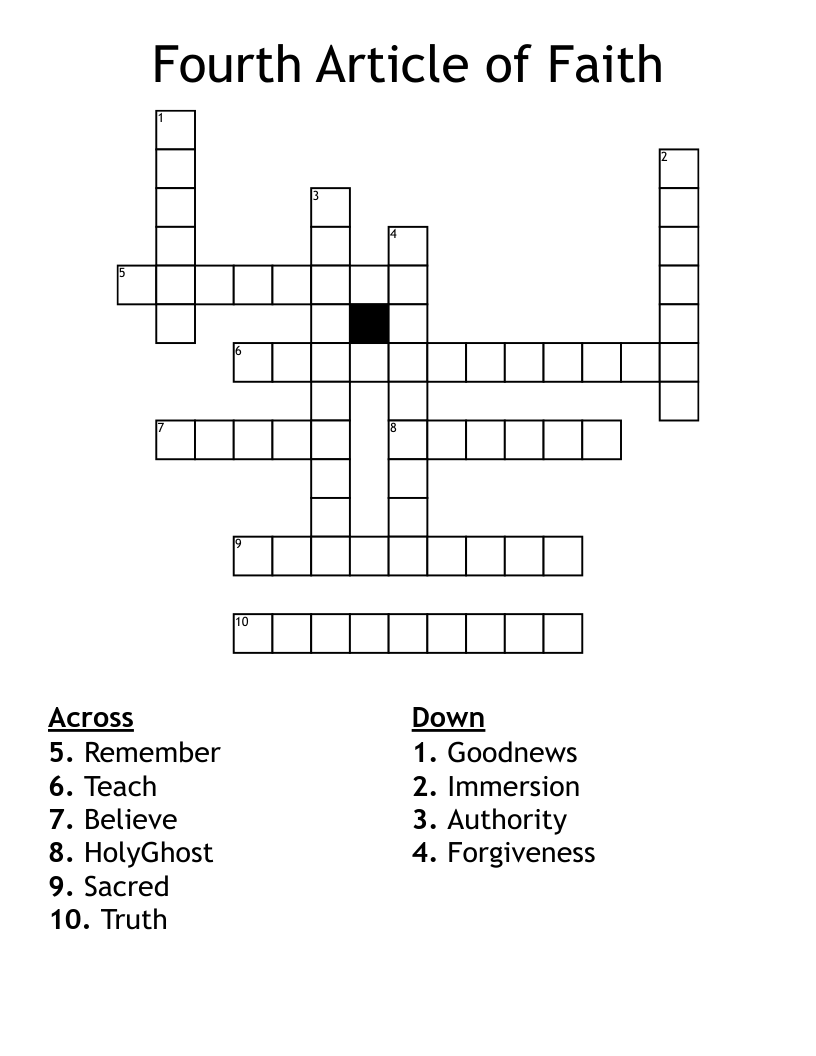 Fourth Article of Faith Crossword