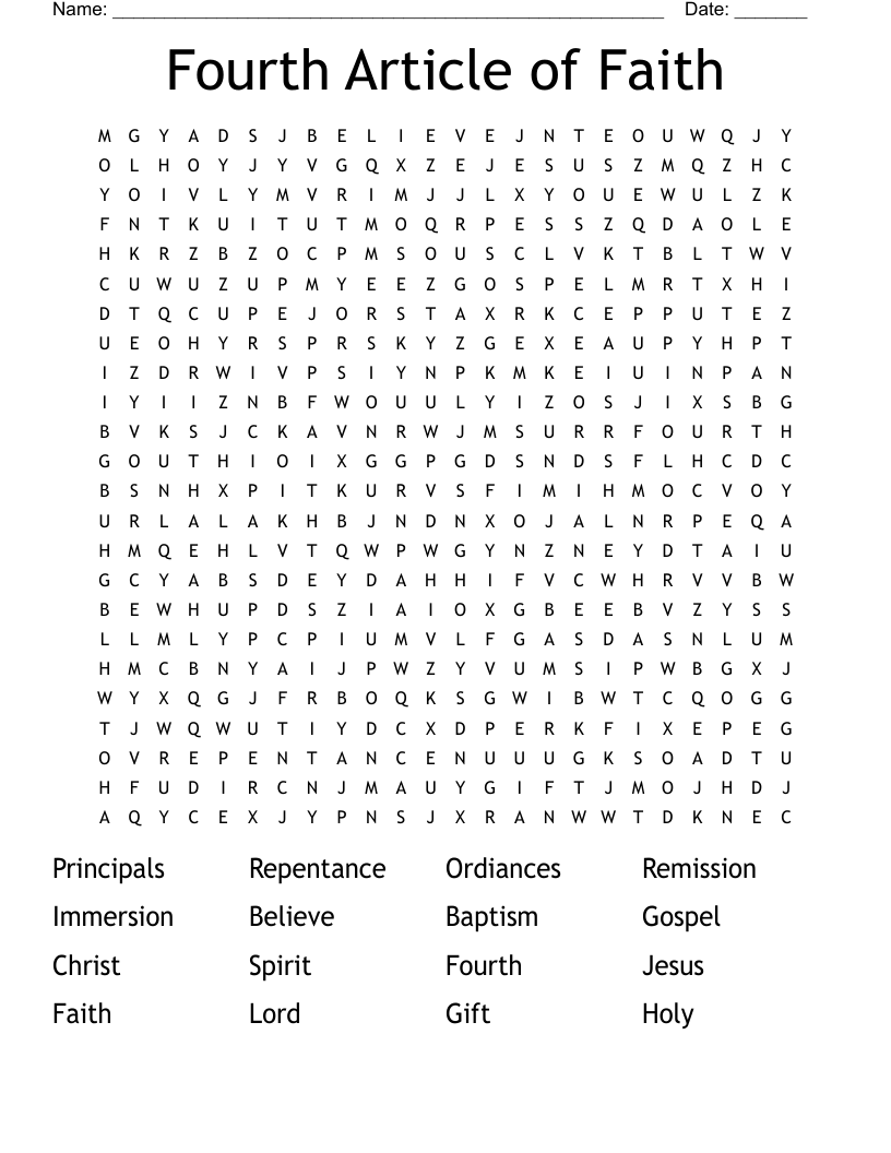 Fourth Article of Faith Word Search