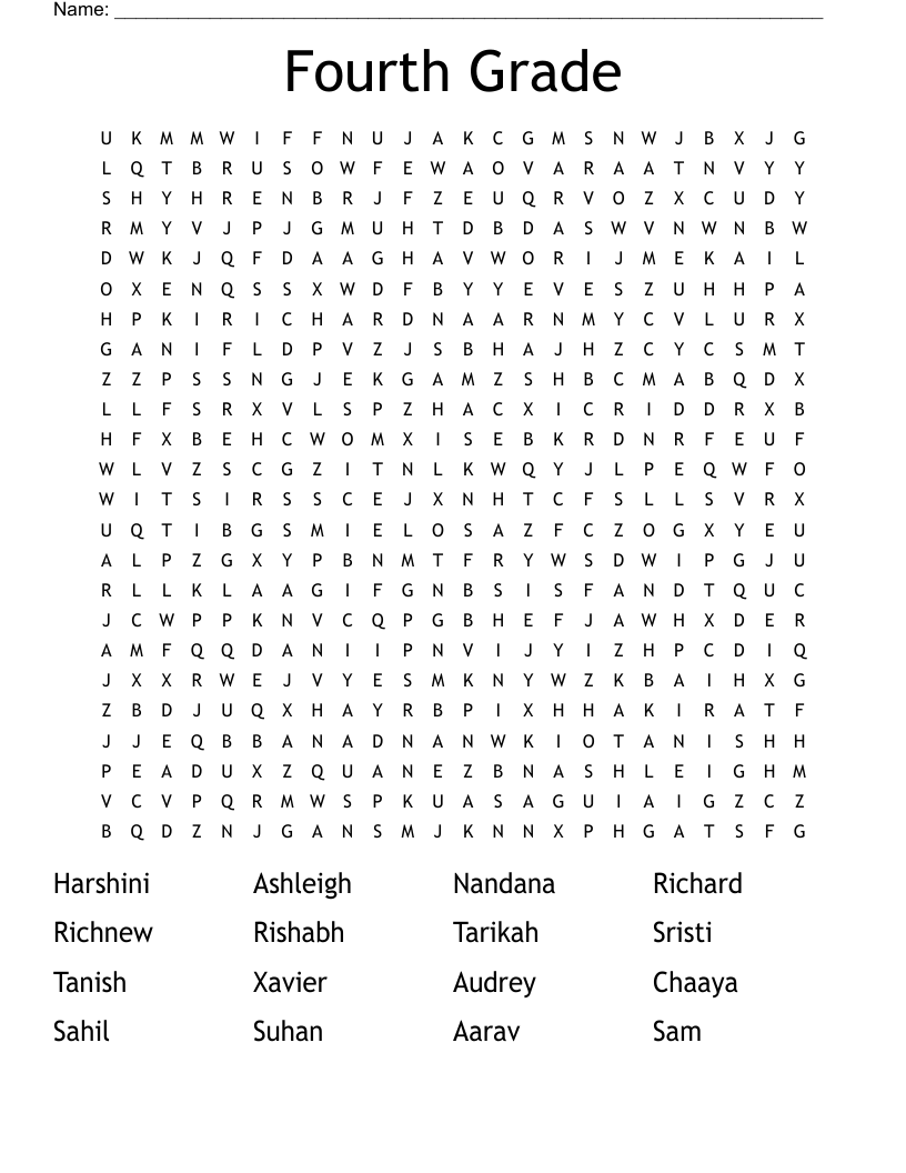 Fourth Grade Word Search