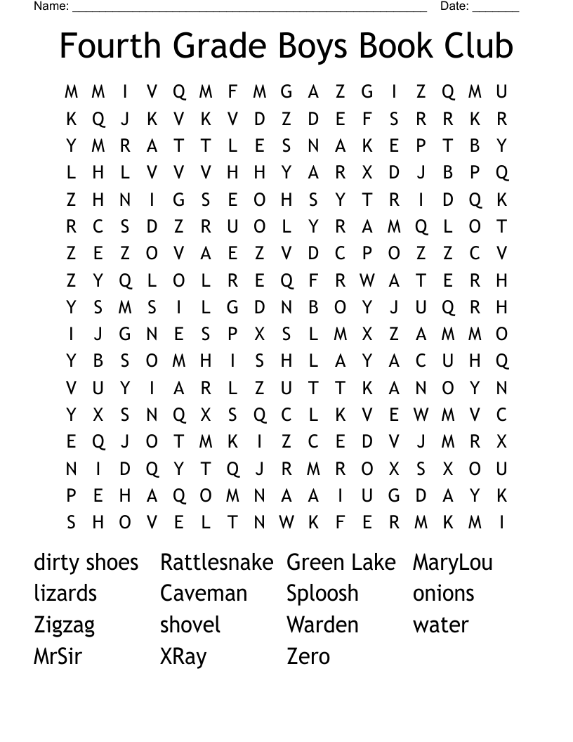 Fourth Grade Boys Book Club Word Search