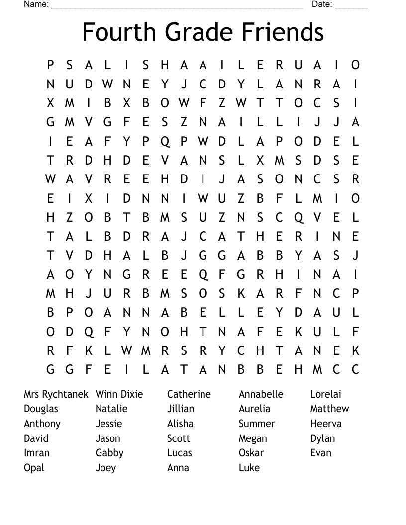 Fourth Grade Friends Word Search