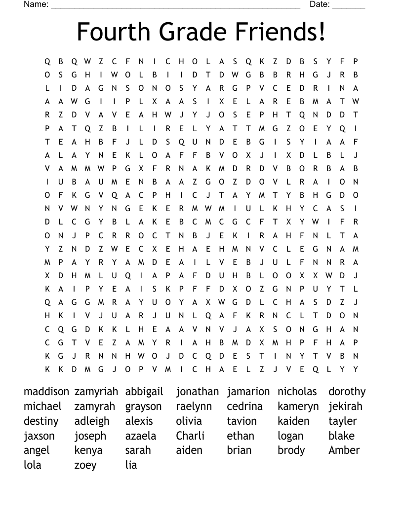 Fourth Grade Friends! Word Search