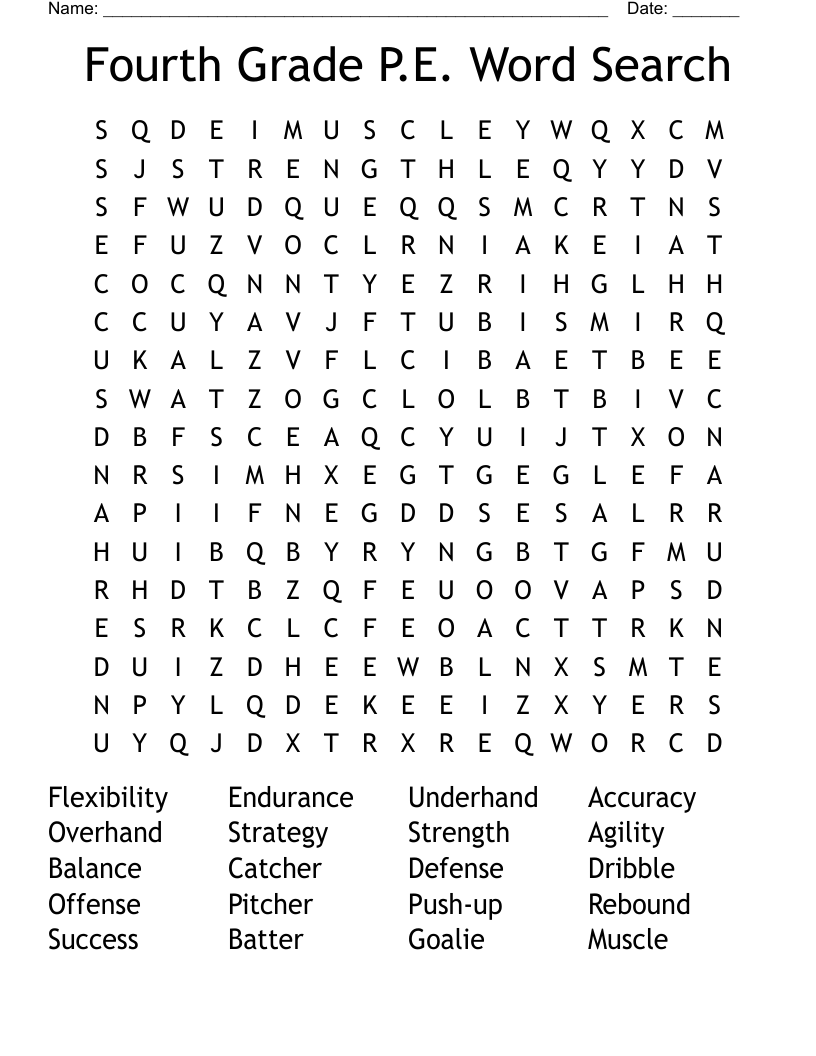 Fourth Grade P.E. Word Search