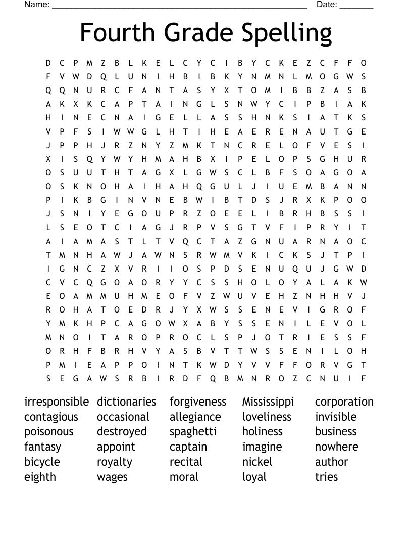 Fourth Grade Spelling Word Search