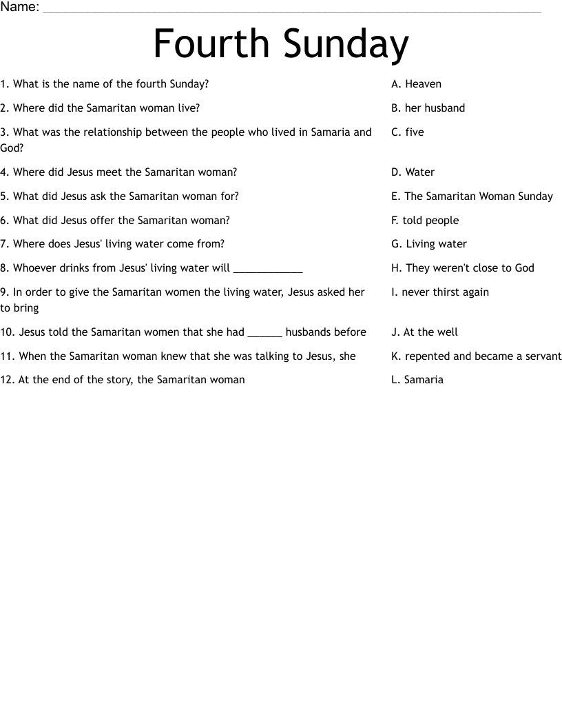 Fourth Sunday Worksheet