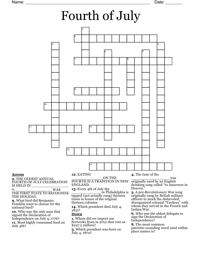 Fourth of July Crossword