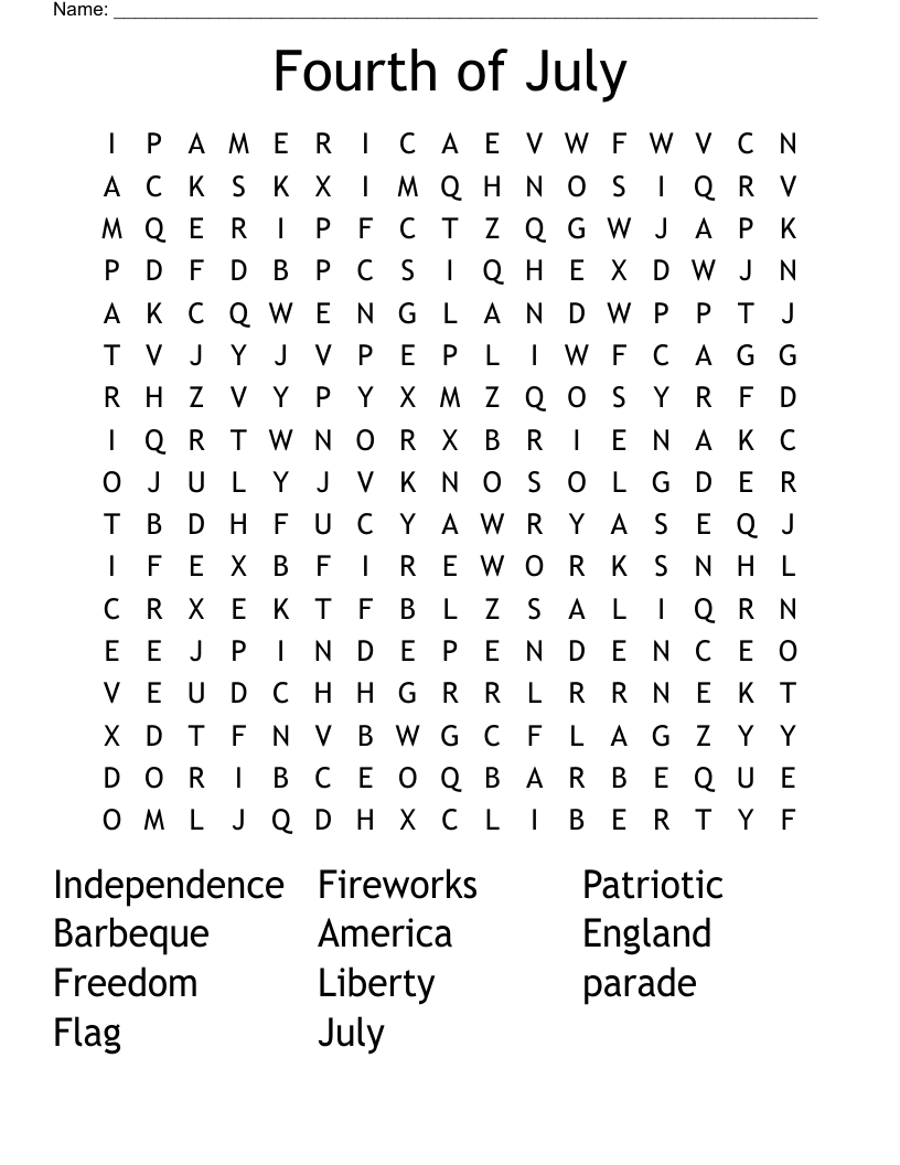 Fourth of July Word Search