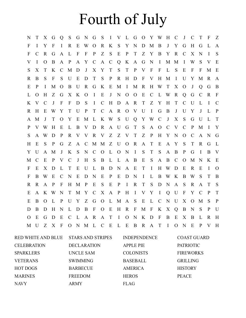 Fourth of July Word Search