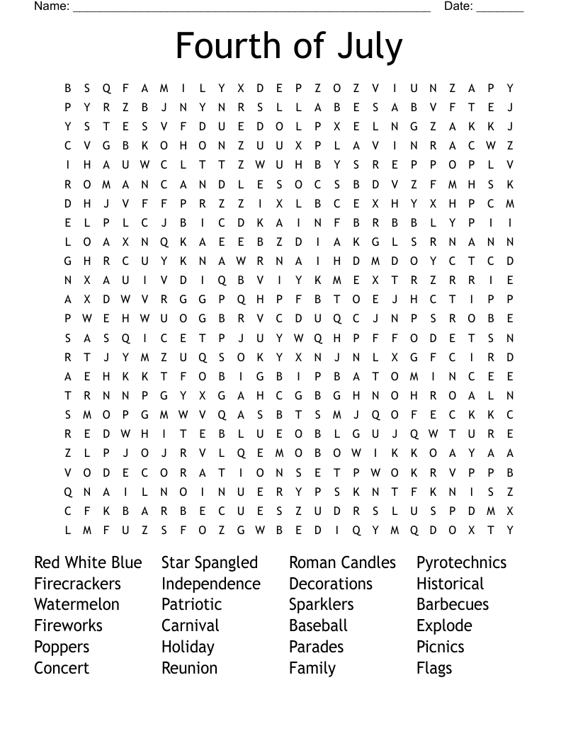 Fourth of July Word Search